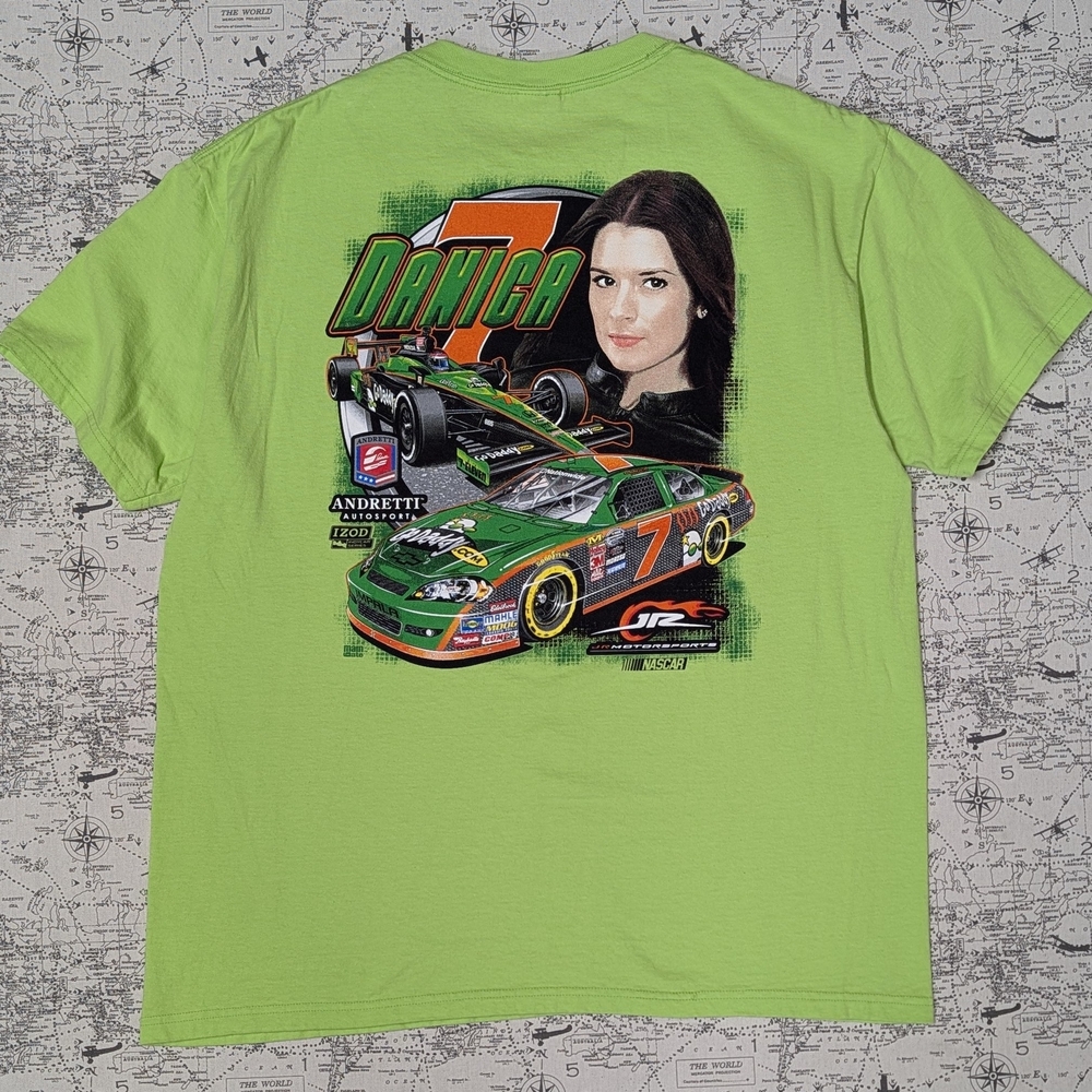 Vibrant Green Danica Patrick NASCAR Graphic On Anvil Red Bar Tee Size XL